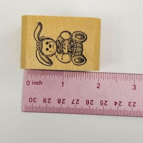 Unmarked Wood Rubber Stamps Thanksgiving Pilgrim Bear Easter Bunny Rabbit Set - Picture 8 of 9